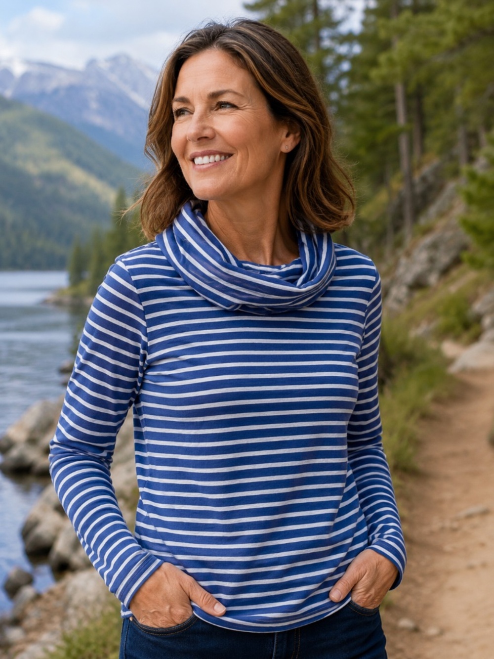 L.L. Bean Cowl Neck Supima Cotton Striped Top Size Small